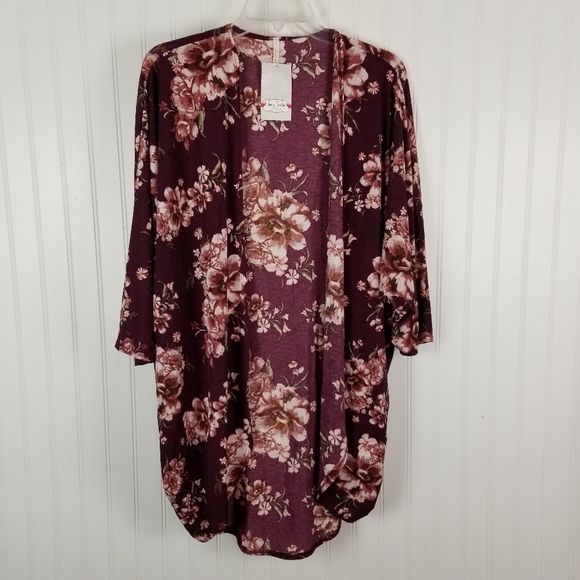 Lime N Chili Women Floral Kimono Size Medium Maroon Open Front Boho Festival NWT - Picture 2 of 8